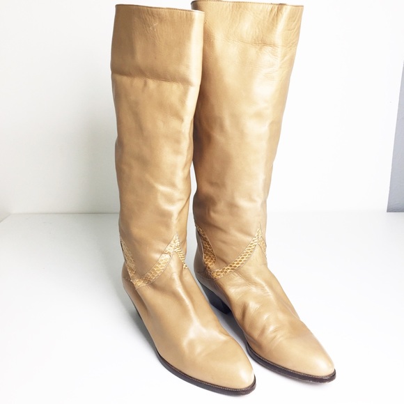 Vintage leather and snake cream boots size 10 - Picture 1 of 9